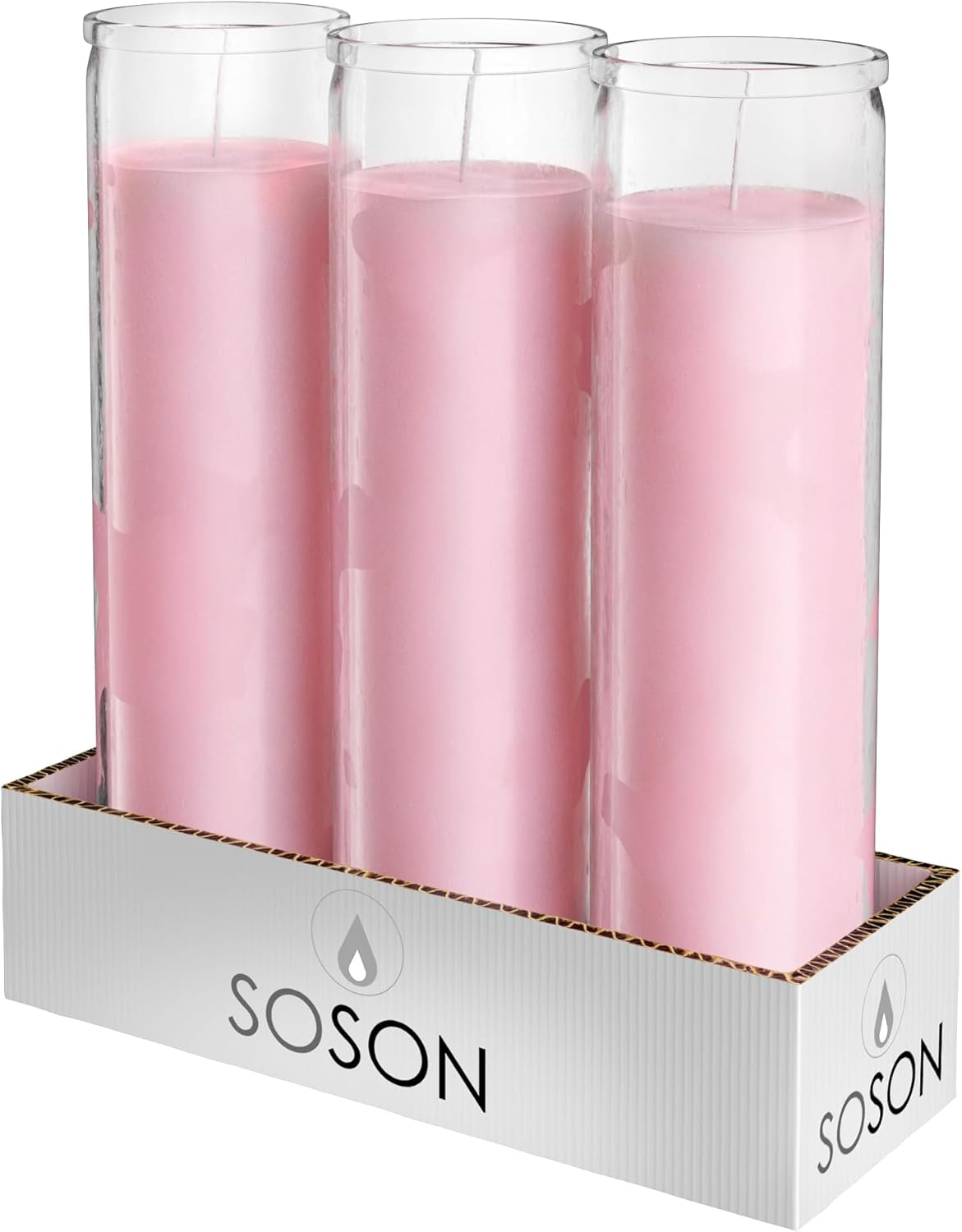 2X8 Inch Pink Devotional Candles in Glass Jar - 3 Pack - 90 Hours – Prayer Candle - Tall Pillar Candles for Religious, Memorials, Party Decor