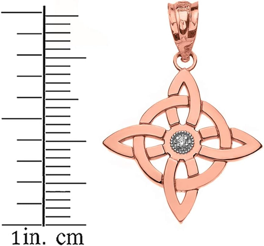 14K Rose Gold Solitaire Diamond Witch'S Knot Wiccan Symbol Pendant Necklace