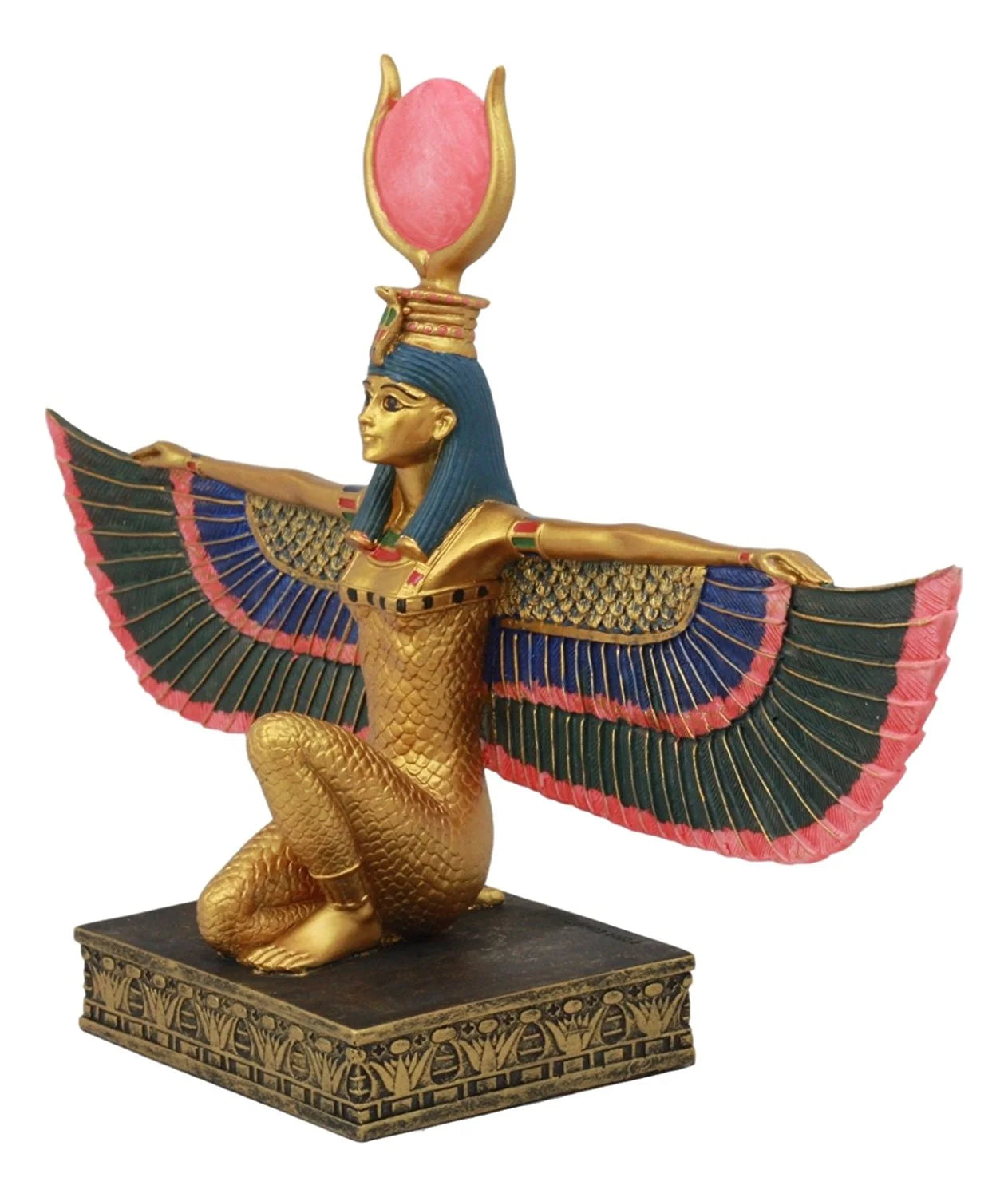 Ebros Egyptian Goddess Kneeling Isis with Open Wings Statue 12.75" Long Deity of Motherhood and Home Figurine