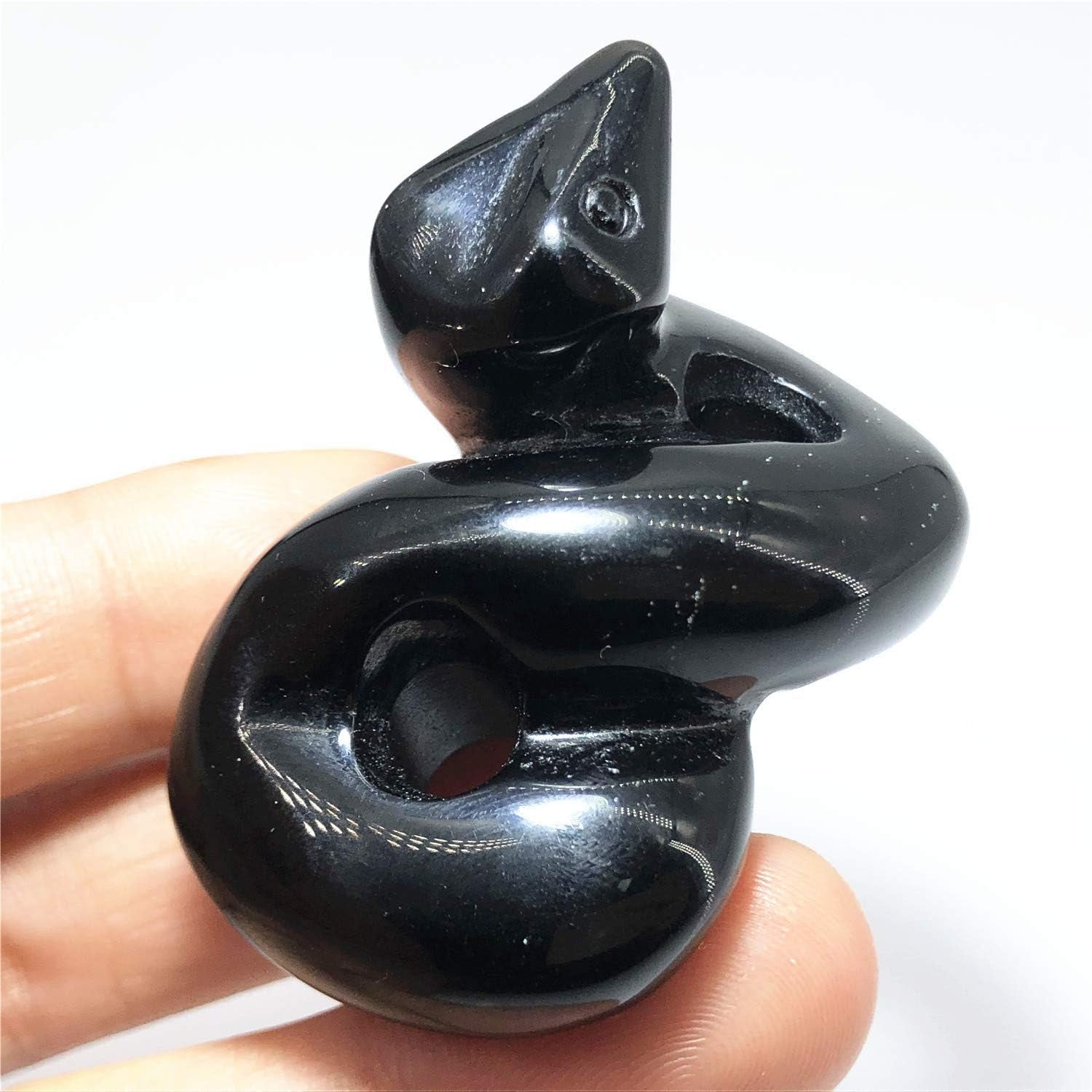 2" Crystal Snake Quartz Skull Figurine, Hand Carved Reiki Healing Crystal Animal Statue Sculpture (Obsidian Snake)