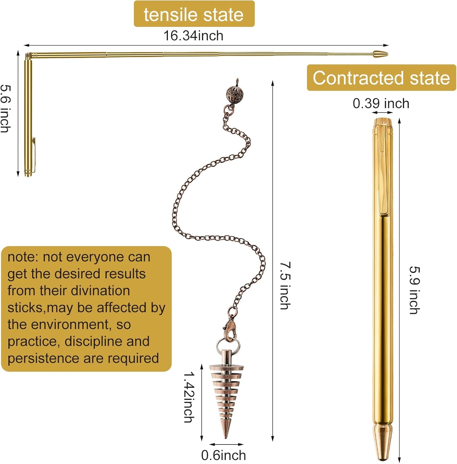 3 Pieces Divining Rods Copper and Dowsing Pendulum for Ghost Hunting, Energy Hea