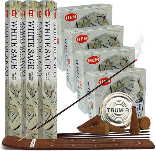 White Sage Incense Sticks and Cone Incense Holder Variety Pack Bundle Insence Insense Insienso