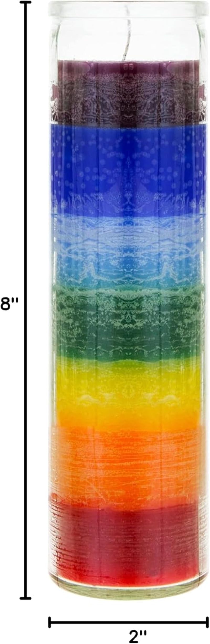 1 Pc Unscented Multi Color Chakra Glass Devotional Prayer Candles, Hand Poured Premium Wax Candle 2 Inch X 8 Inch, Promotes Positive Energy, Aids Meditation, Relaxation, Spiritual