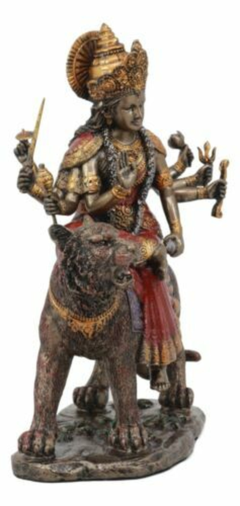 The Invincible Eight Handed Hindu Goddess Durga Sitting on Bahan Tiger Statue