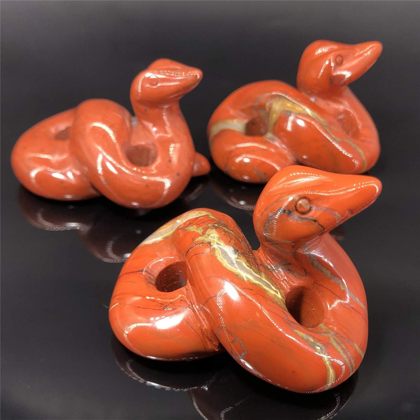 2" Snake Figurine, Hand Carved Healing Crystal Animal Statue Sculpture Home Decoration Red Jasper Snack AL-RJS