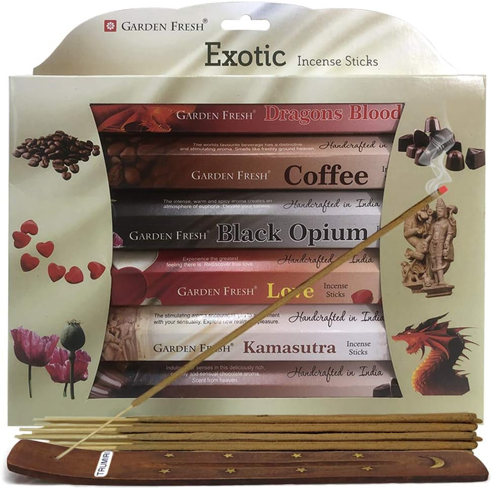 Exotic Incense Sticks Variety Pack and Incense Stick Holder Bundle with 6 Love Themed Fragrances