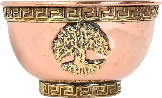 Tree of Life Copper Offering Bowl 3" - Great for Altar & Ritual Use, Incense Burner, Smudging Bowl -