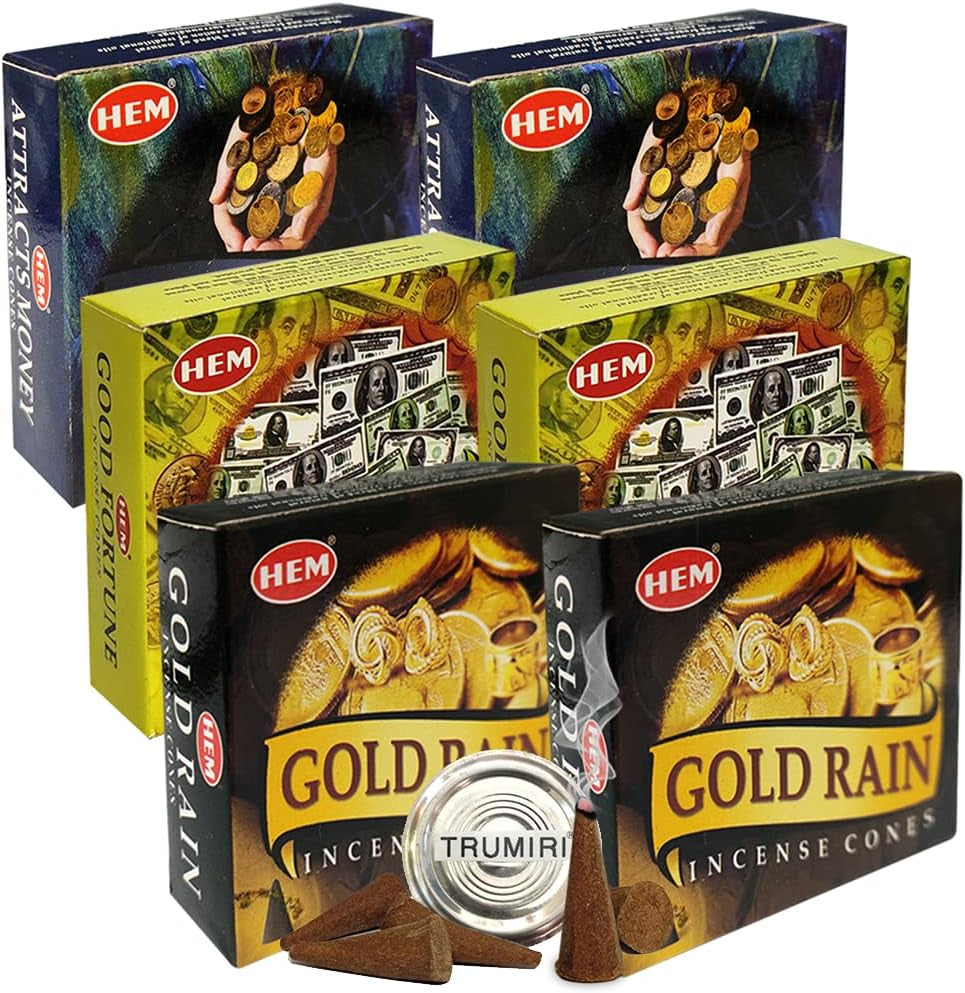 Attracts Money Good Fortune Gold Rain Incense Cones & Holder Bundle Variety Pack from Hem  Insense Insence