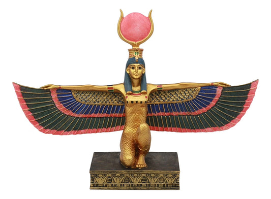 Ebros Egyptian Goddess Kneeling Isis with Open Wings Statue 12.75" Long Deity of Motherhood and Home Figurine