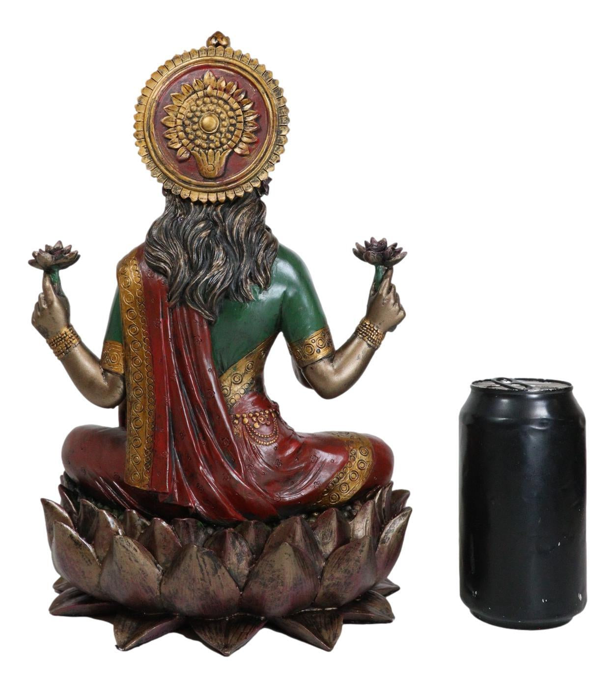 Beautiful Large Hindu Goddess Lakshmi Sitting on Lotus Flower Statue 12.25"Tall
