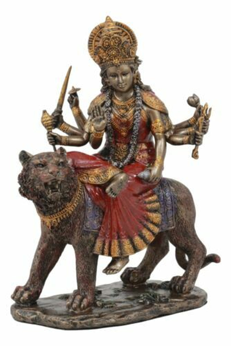 The Invincible Eight Handed Hindu Goddess Durga Sitting on Bahan Tiger Statue