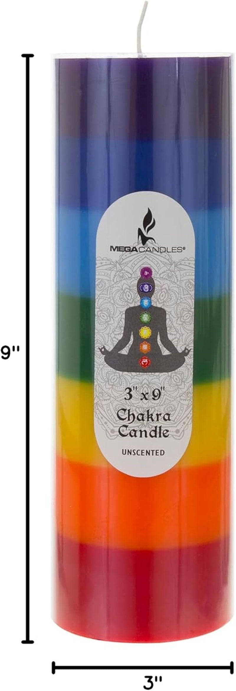 3 Pcs Unscented Multi Color Solid Pillar Chakra Candles, Hand Poured Premium Wax Candle 3 Inch X 9 Inch, 100% Cotton Wick, Positive Energy, Healing, Meditation, Relaxation, Reiki, Yoga