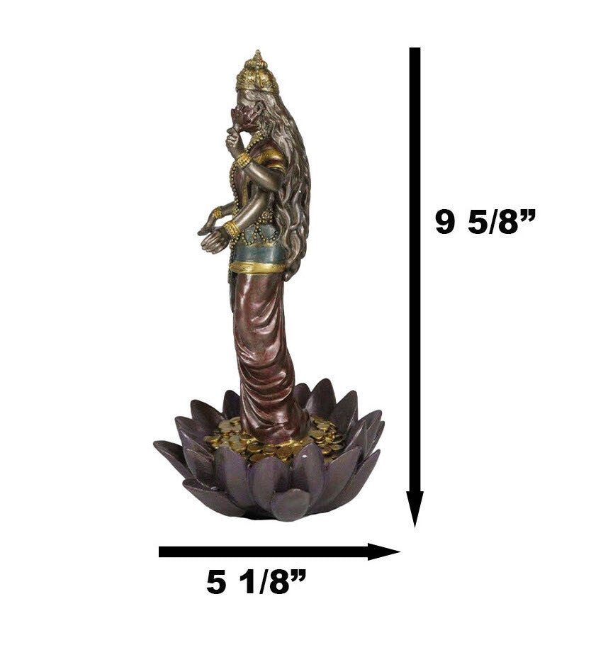 Ebros Hindu Goddess Lakshmi Standing on Lotus Blossom Statue Deity of Prosperity