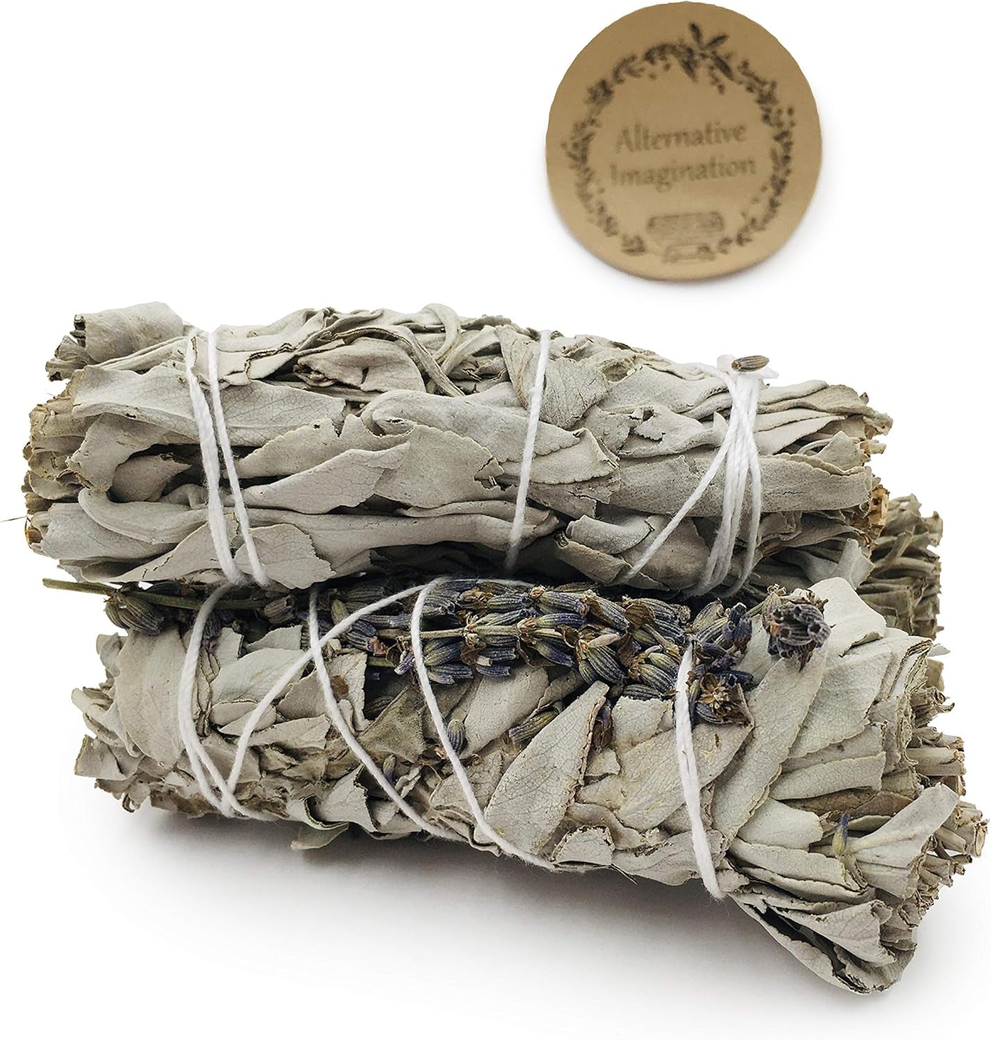 White Sage Smudge Sticks with Dried Lavender Buds - for Spiritual Cleansing, Spiritual Gifts, Witchcraft Supplies, Meditation Accessories - Pack of 3 Sage Sticks