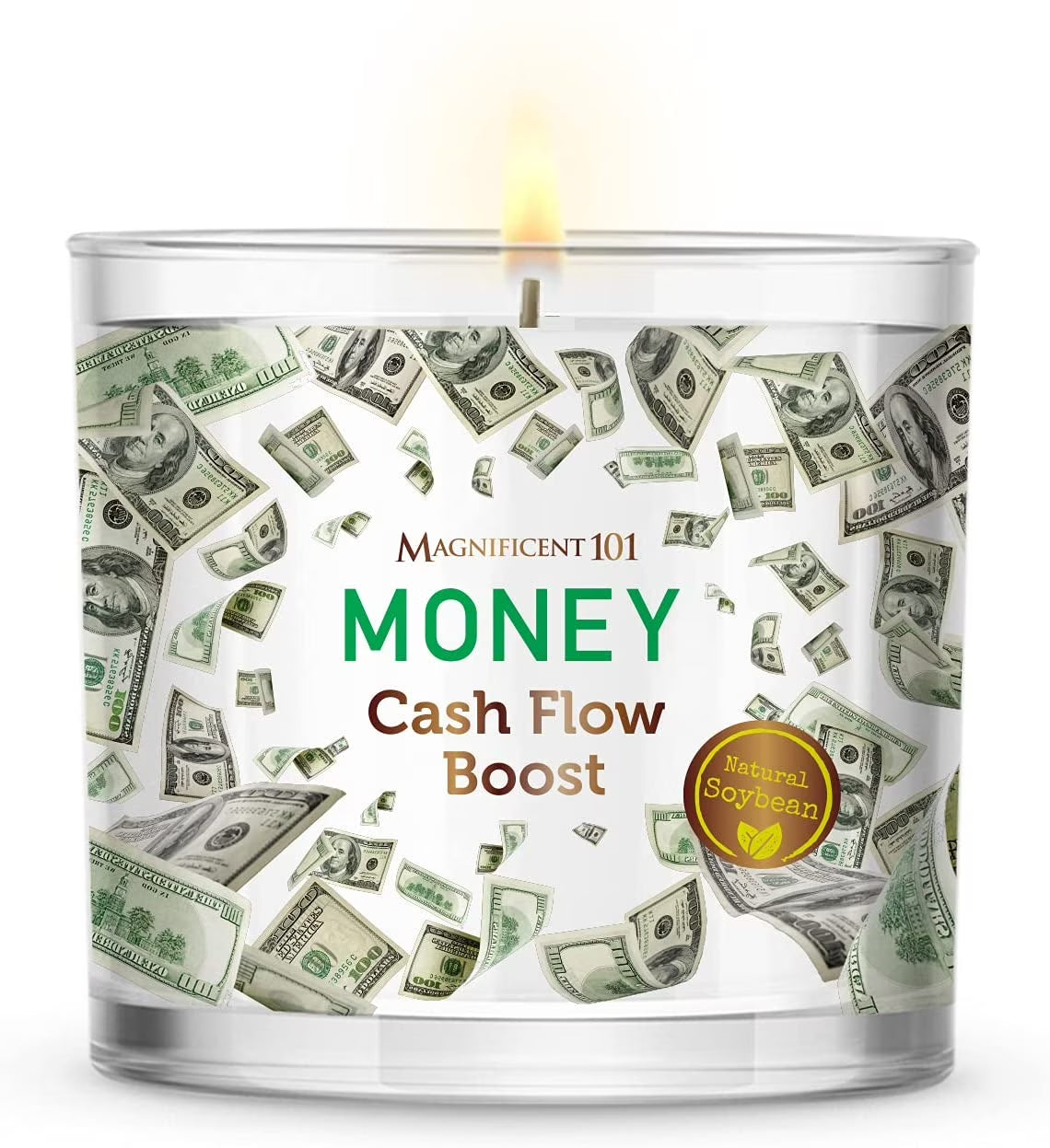 Money Cash Flow Boost Large Glass Candle 14Oz with Sage, Woody & Earthy Scented
