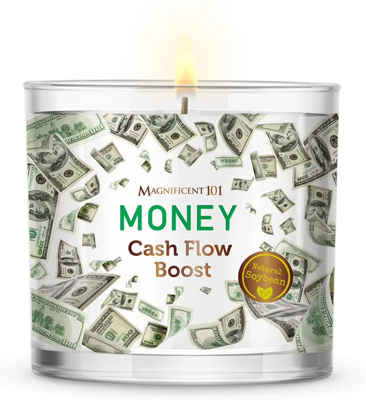 Money Cash Flow Boost Large Glass Candle 14Oz with Sage, Woody & Earthy Scented