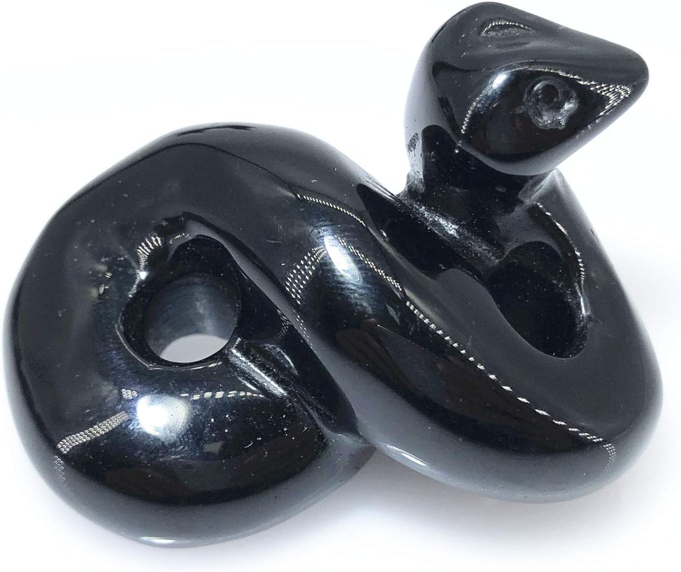 2" Crystal Snake Quartz Skull Figurine, Hand Carved Reiki Healing Crystal Animal Statue Sculpture (Obsidian Snake)