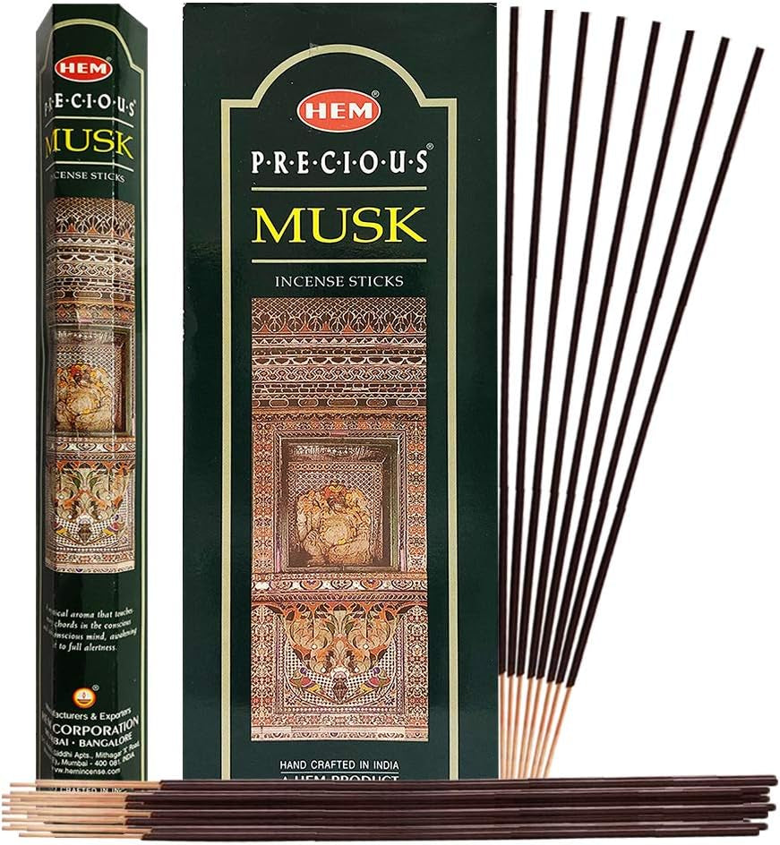 Precious Musk Incense Stick Bundle: 120 Sticks (6 Packets of 20) with  Incense Holder