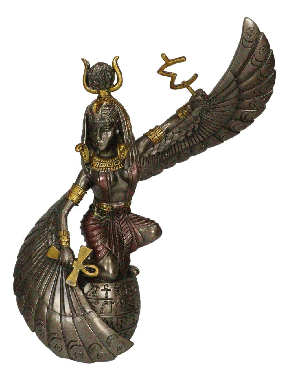 Ebros Egyptian Goddess Isis Ra Holding Ankh Figurine 9"H Statue Collectible