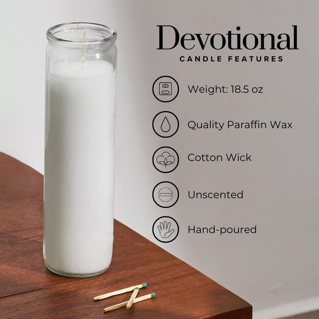 2X8 Inch 7 Day White Pillar Candles in Glass Set of 3, up to 90 Hour Burn Time, Unscented Prayer, Religious Candles for Memorials, Vigil, and Emergency