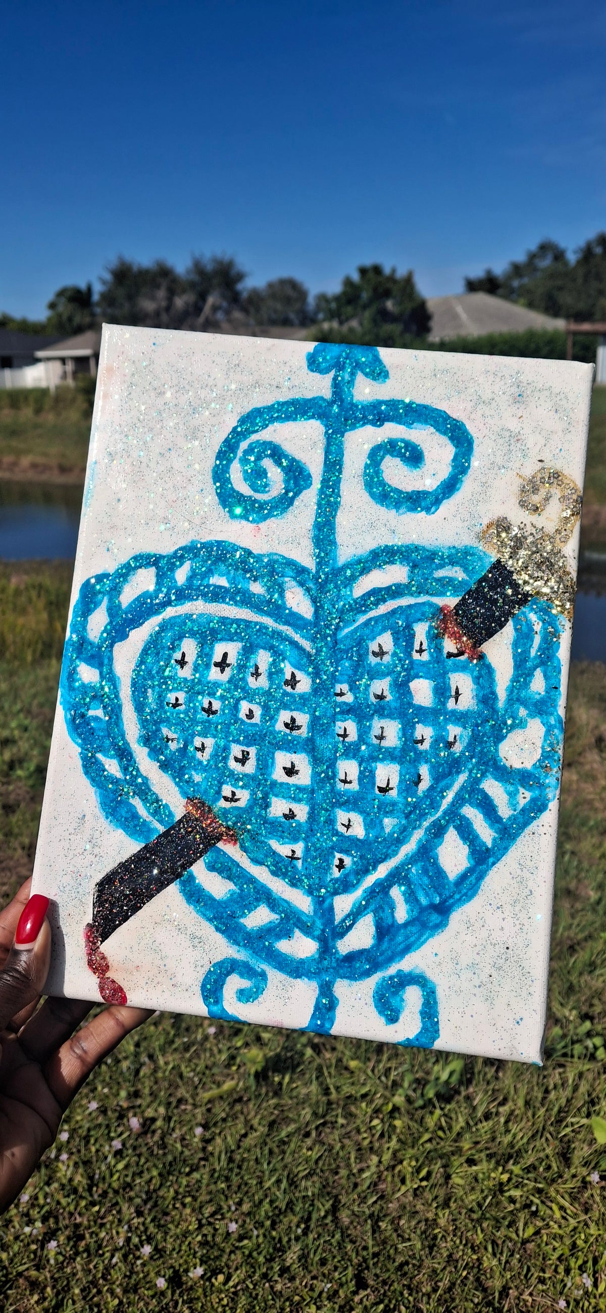 Handmade Erzulie Dantor Veve Wall Art – Haitian Vodou Protection & Divine Feminine Power