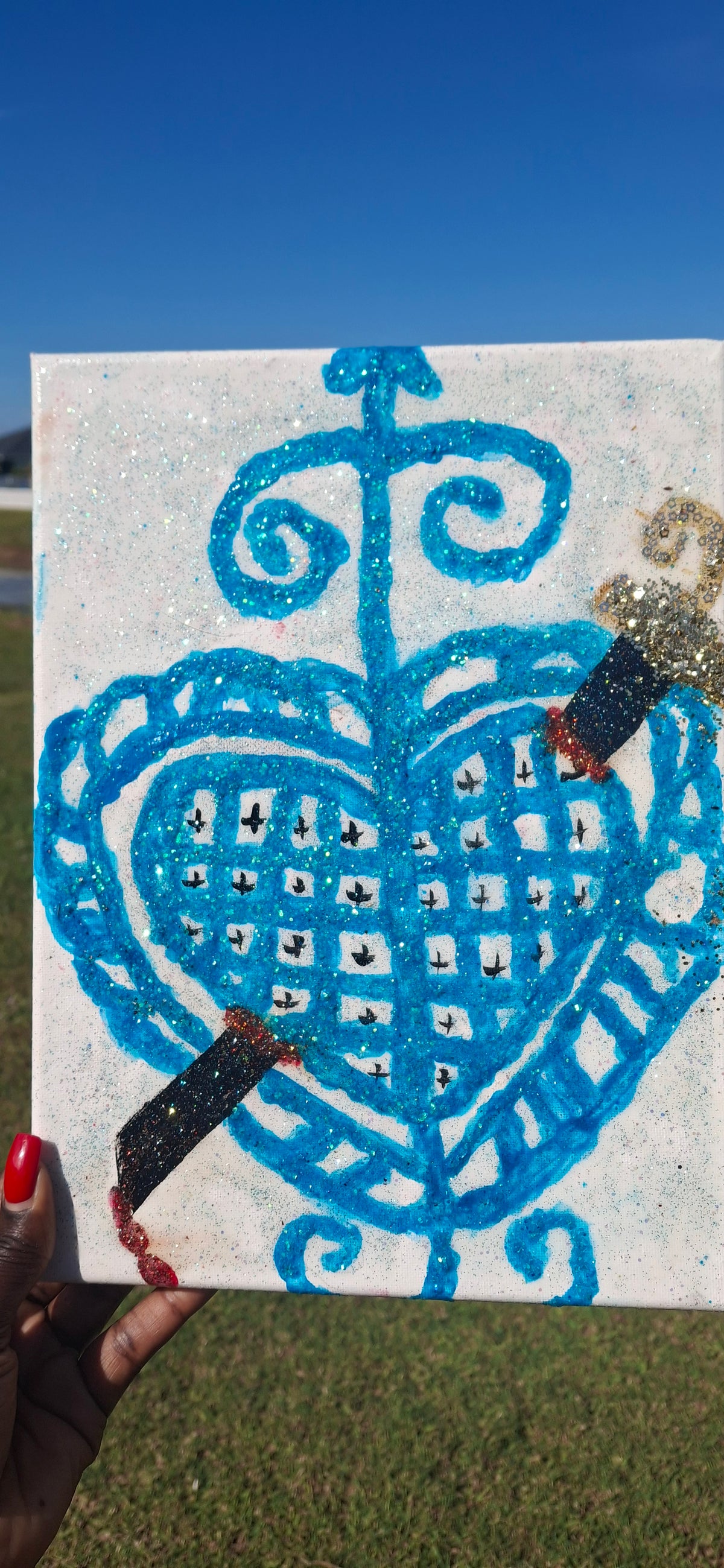 Handmade Erzulie Dantor Veve Wall Art – Haitian Vodou Protection & Divine Feminine Power
