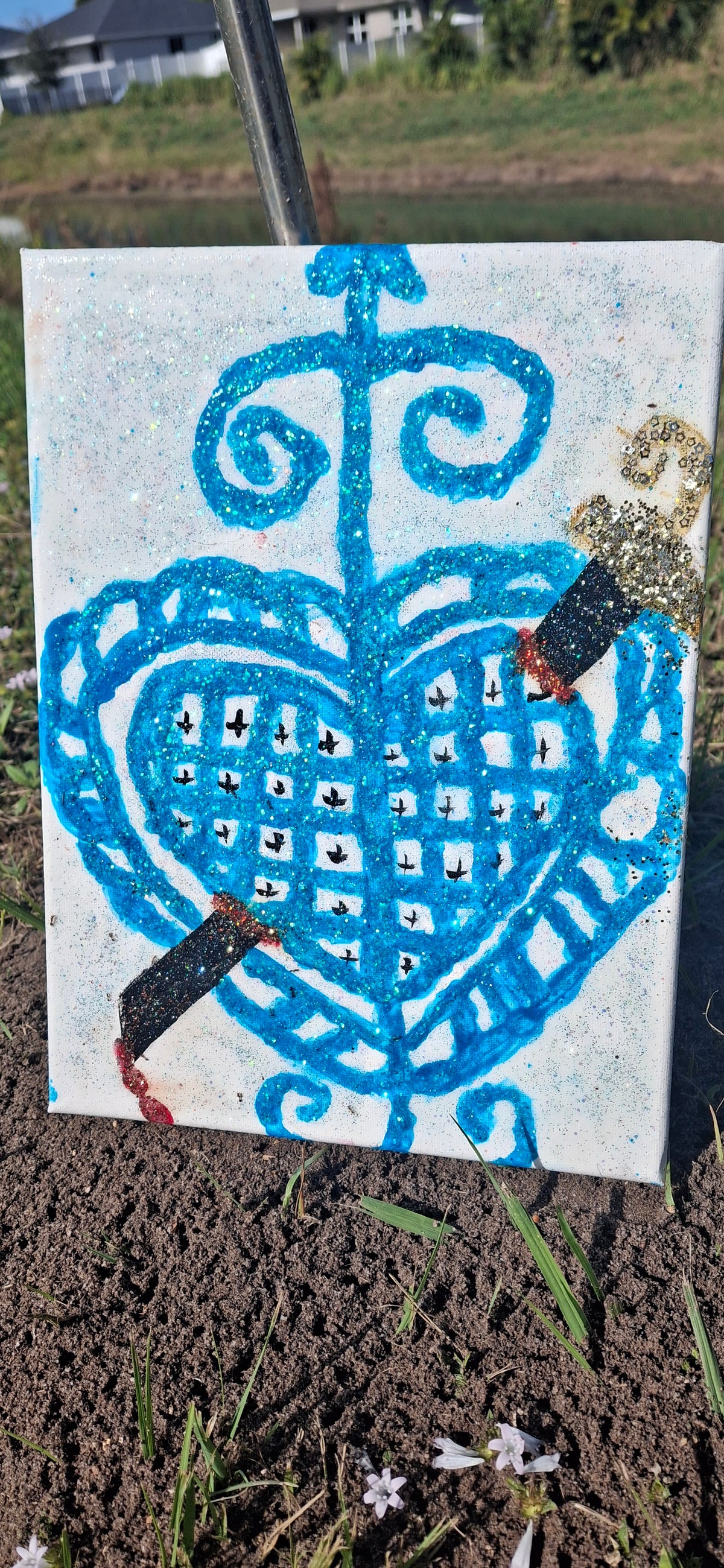 Handmade Erzulie Dantor Veve Wall Art – Haitian Vodou Protection & Divine Feminine Power