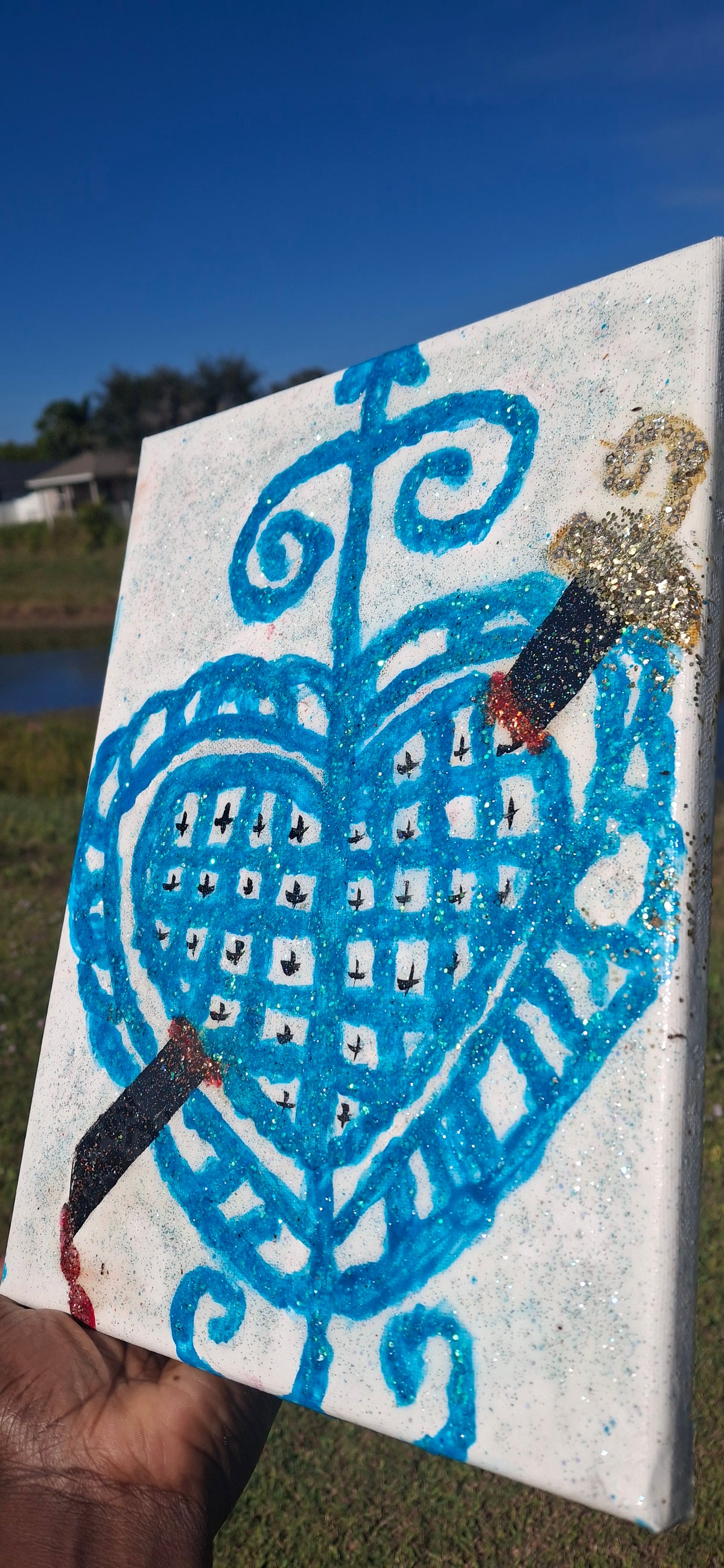 Handmade Erzulie Dantor Veve Wall Art – Haitian Vodou Protection & Divine Feminine Power